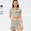 Wholesale Custom Logo Sports Tennins Two Piece Tracksuit Women Golf Gym Fitness Stand Collar Crop Top And Shorts Skirt Suit Set