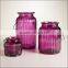 Purple Ribbed Glass Lantern Candle Holders/Glass jar /Candle Jar For Wedding