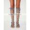 Ladies Lace Up Knee High Sandals Shoes Branded Stylish Suede High Thigh Boot