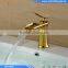 Golden Brass Deck Mounted Single Handle Single Hole Bathroom Waterfall Basin Mixer Tap