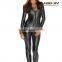 Silver Zipper Close-fitting Snakeskin Long Sleeve Jumpsuit