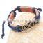 Genuine Leather Bracelet with Antique Brass Dual Heart Linked Accessory.