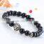 Gold plated alloy lion jewelry Buddhism obsidian bead bangle fashion bracelet 2016