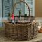 natural round wicker wine basket with dividers & grids