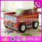 Pull and push wooden bus storage cartoon box for kids,Best manufacturer wooden toy storage box with school bus printing W08C127