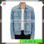 New fashion design light blue denim jacket washed ripped jeans