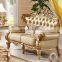 Luxury royal gold carved wood frame real leather antique living room sofa