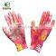 4SAFETY Flower Design Nylon Pu Coated Agriculture Lady Garden Gloves