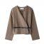 New style women's retro loose casual long-sleeved coat with belt and soft fabric.