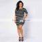 F20348A New fashion fat women dresses three quarter sleeve plus size bodycon slim stripe dress plus size women clothing for lady