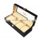 New Men Wrist Watch Display Storage Organizer Box Container 5 Cell Black Leather Glass Top Box