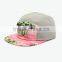 2015 fashion floral printing leather patch 5 panel hats