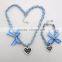 Wholesale blue fabric stainless steel chains bowknot design heart pendant necklace set for Oktoberfest                        
                                                                                Supplier's Choice