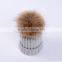 Women fashion beanie hat with fur ball/raccoon fur ball beanie hat KZ160047