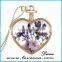 Wholesale Golden heart Real Dried Flower Floating Charm Locket Pendant necklace