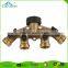 High quality brass water hose pipe 4 way splitter connector with shut off valve