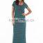 Maxi Dress Woman Green Stripe Scoop Neckline Short Sleeves Side Split Nursing Maxi Dress Casual Clothes for Women