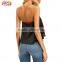 Ladies Designer Sequin Crop Tops for Women Black Criss Cross Halter Sequined Cami Top HSt7106