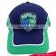 Custom fashion embroidery 100% cotton 6 panel baseball cap navy and green trim cap hat