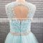 Mint Green Color Tulle Short A Line Prom Dress With Beaded Belt