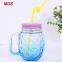 Wholesale ancient glassware color pineapple mason jar with handle