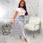 2020 High Waist Casual Blue Destroy Wide Leg Pants Denim Streetwear Ladies Jeans Jeans Pants For Women Baggy