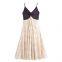 Lazy vacation style retro patchwork V-neck camisole dress for women's summer temperament, slimming A-line long skirt