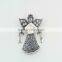 Xmas Gift Antique Sliver Jewelry Christmas Angel Pin AB Rhinestone White Enamel Brooches