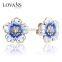 Lovans Branded Stud Blue Enamel Flower Shaped 925 Silver Earrings For Women