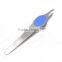 slanted stainless steel tweezer with pp decorating on both sides
