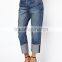 Slim women Boyfriend Jeans in Vintage Wash with Raw Hem Deep Turn Up (LOTX133)