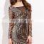 Fashion Luxury Mini Dress Contrast Mesh Long Sleeve Bodycon Dress Open Back Gold Beaded Sequins Club Dresses