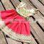 2017 Fall winter flutter sleeve frock floral dress red evening dress