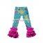 Giggle moon latest design fall and winter Cartoon printing children pants girls cotton triple ruffle pants wholesale