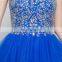 New Design Youthful Blue Jewel Sleeveless A Line Beaded Sequins Hollow Mini Tulle Evening Dress