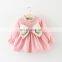 Girls' Dress Spring Cotton Full Sleeves Bow Clothes Dress