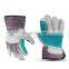 Cow Split Leather Working Gloves/ Rubberized Cuff and Cotton Cloth Back/Cotton lined