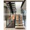 Customized central spine stair middle stringer staircases with wood tread