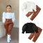 Autumn winter Baby Girls Sets Girls Puff Sleeve Shirt Pu Pants 2pcs Outfit Matching Clothes Children Kids Clothing Set