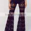 Ladies Casual Sheer Black Lace Bell Bottom Pants for Women