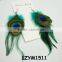 Indian natural peacock feather and grizzly feather earrings