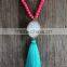 Pink Beaded Neon Tassel Druzy Pendant Necklace,White Agate Druzy Pendant