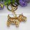 New metal puppy dog keychain crystal keychain gold silver keychain metal key chain