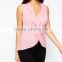 China factory OEM ODM 2015 new fashion V-neckline Sleeveless Twist Front Blouse
