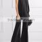 Wholesale Women Apparel Modern One-shoulder Black Silk Crepe De Chine Loose Top(DQE0377T)