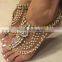 GOLD tone crystal pearl PAYAL Anklets toe ring barefoot sandal