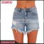 New Arrival Medium Wash Distressed Frayed Hems Ladies Pants Hot Designs Denim Women Shorts
