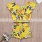 2019 new summer girls yellow tassel off shoulder tops tshirt & kids flower shorts skirt 2pc set 2-7years