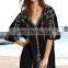 Black cotton embroidery swim suit 2019 beachwear V neck bikini cover up beach tunic pareo bathing suit woman swimwear