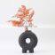 Nordic Table Decoration Matt Grey Modern Ceramic Hollow Circle Donut Vase For Home